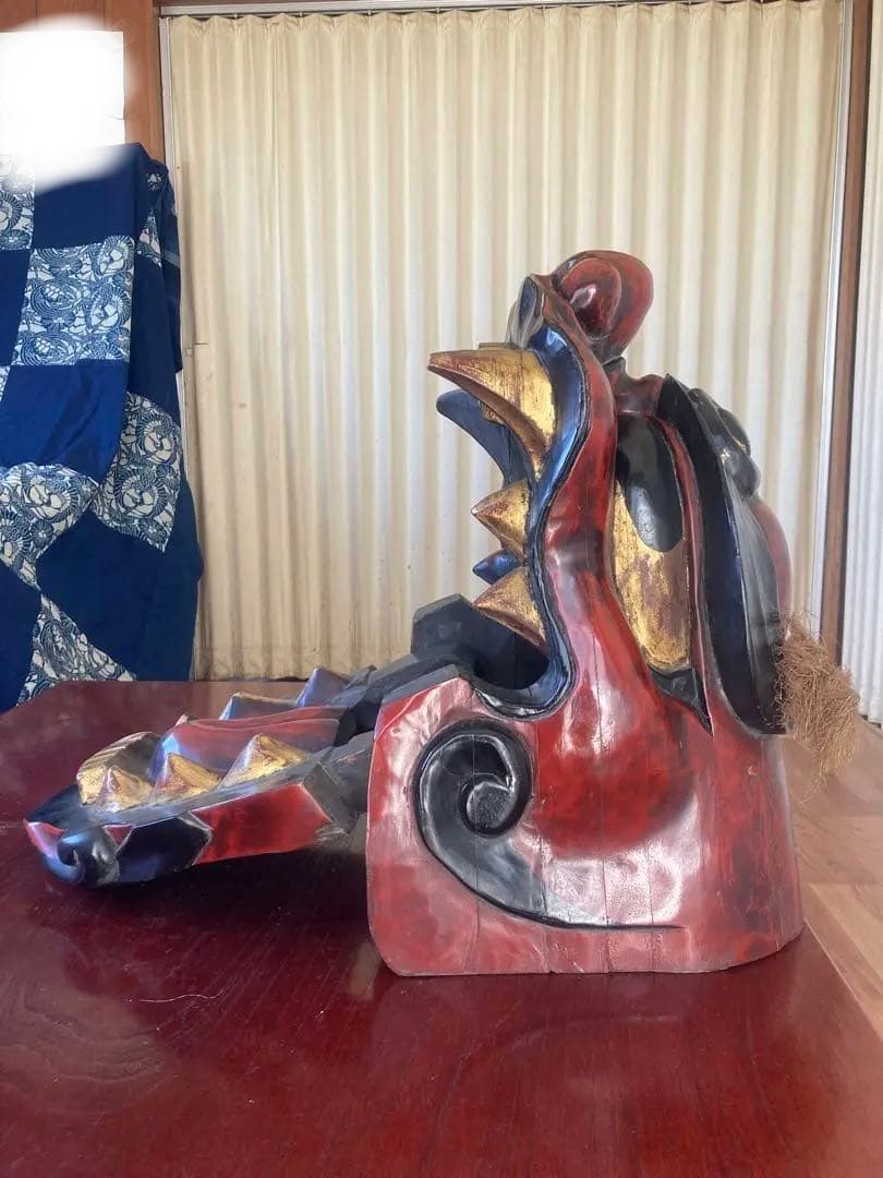 獅子頭 獅子舞 木製 特大 工芸品 骨董品 祭り