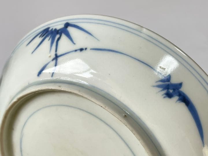 骨董　染付　吉祥文　三仙人図　五寸皿　古染付　青花