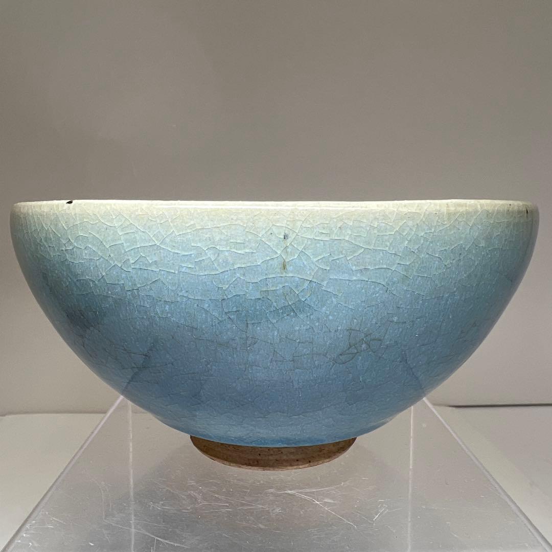 中国古玩　辰砂茶碗　木箱付　口径14.3㎝　東Y7-1223①タニト