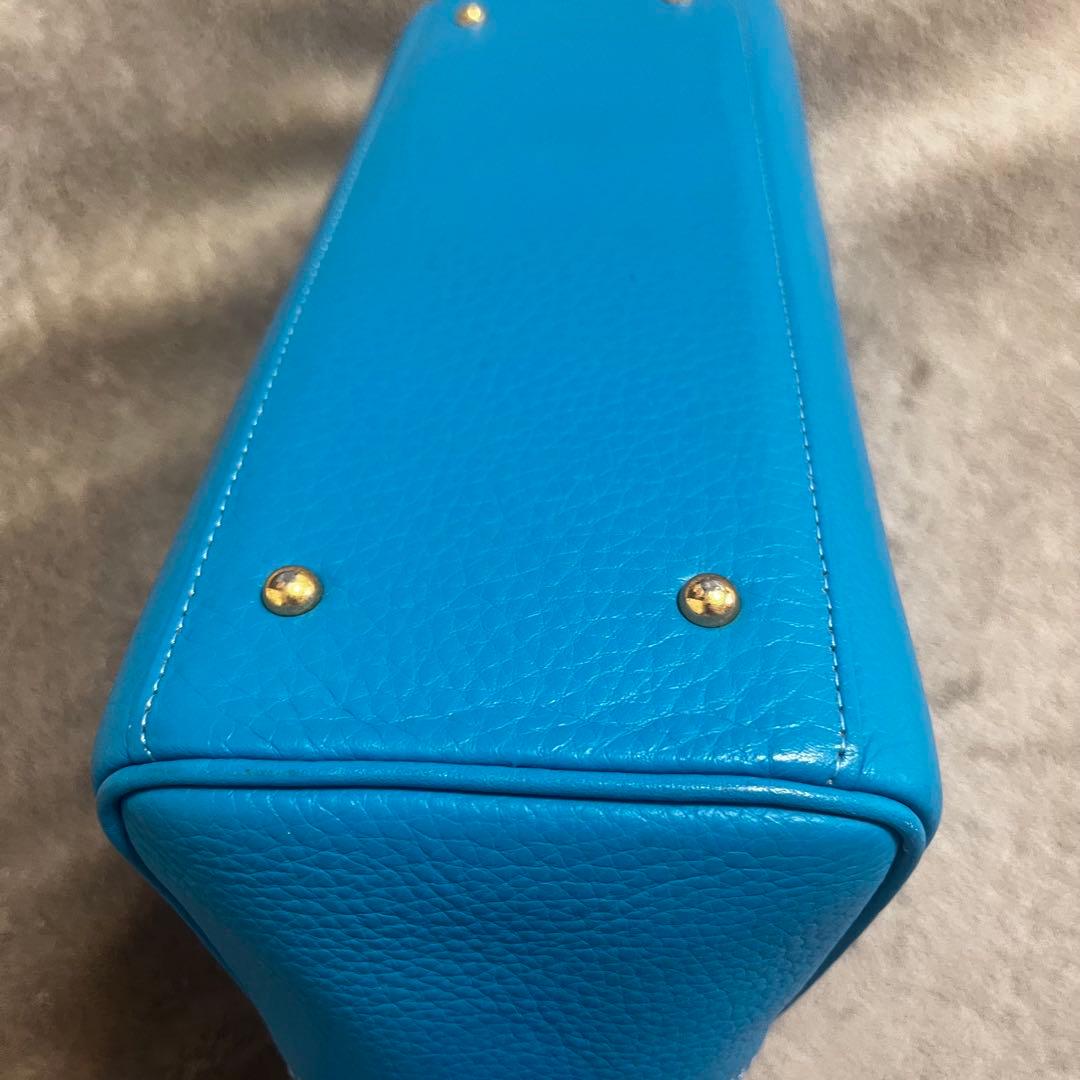 美品 本革 利休バッグ 和装バッグ レザー 青緑 ピーコックグリーン ブルー