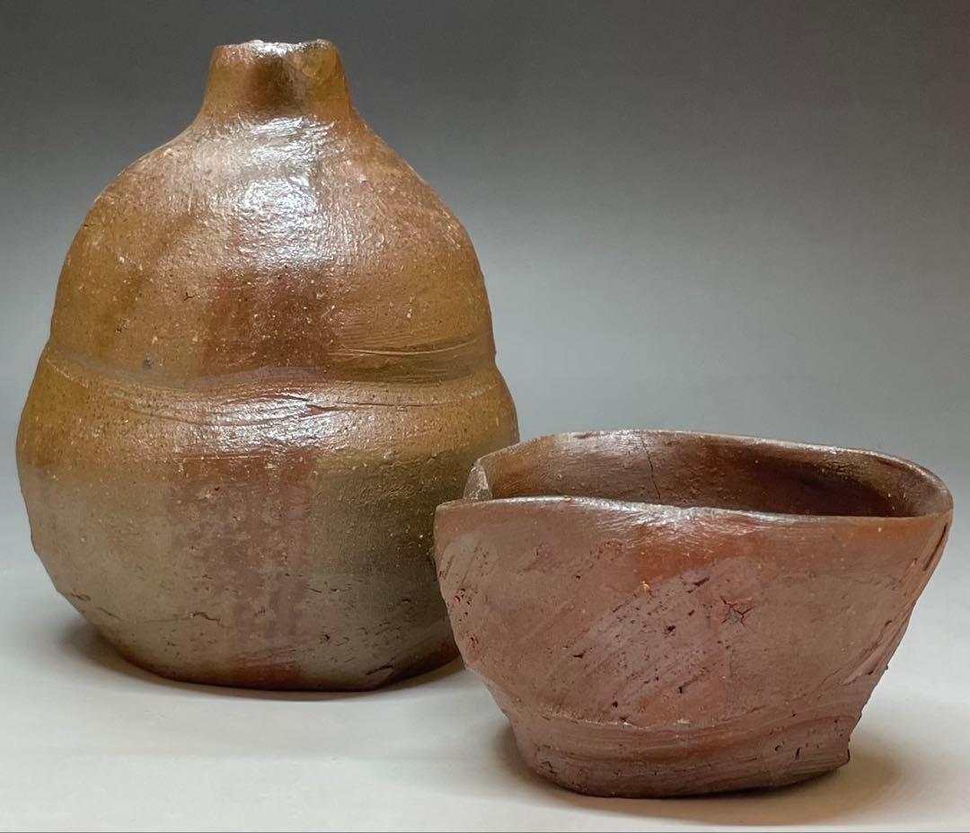 末石泰節　備前徳利　ぐい呑　備前焼　共箱　栞 　C5543