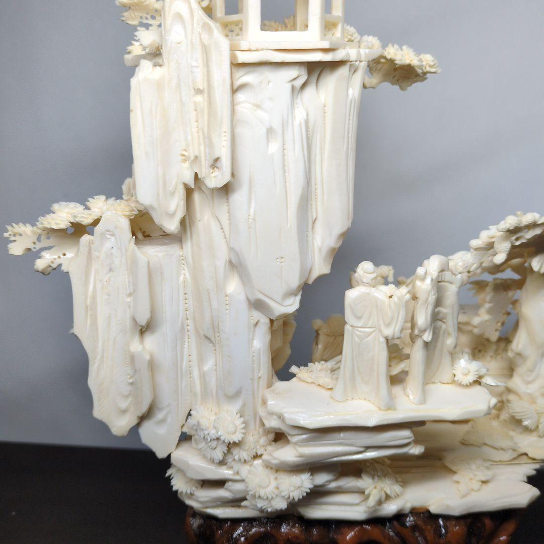 中国美術 八仙 桃源郷 細密彫刻 置物 高さ約42cm