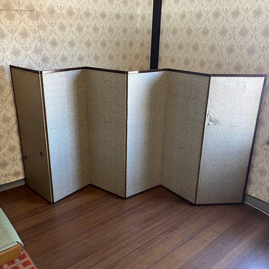 【アンティーク】昭和レトロ 御肉筆屏風 風景画 書 6枚 パーテーション 衝立