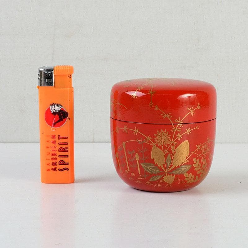 茶道具　佐々木麗峰作　鵬雲斎好写　一閑塗　春草蒔絵　棗　共箱　V　9633