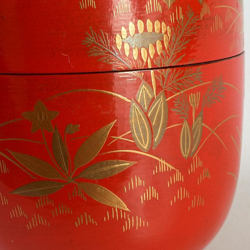 茶道具　佐々木麗峰作　鵬雲斎好写　一閑塗　春草蒔絵　棗　共箱　V　9633