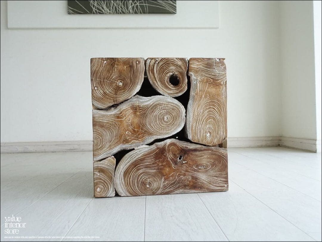 無垢 チークブロックスツールN 40x40cm