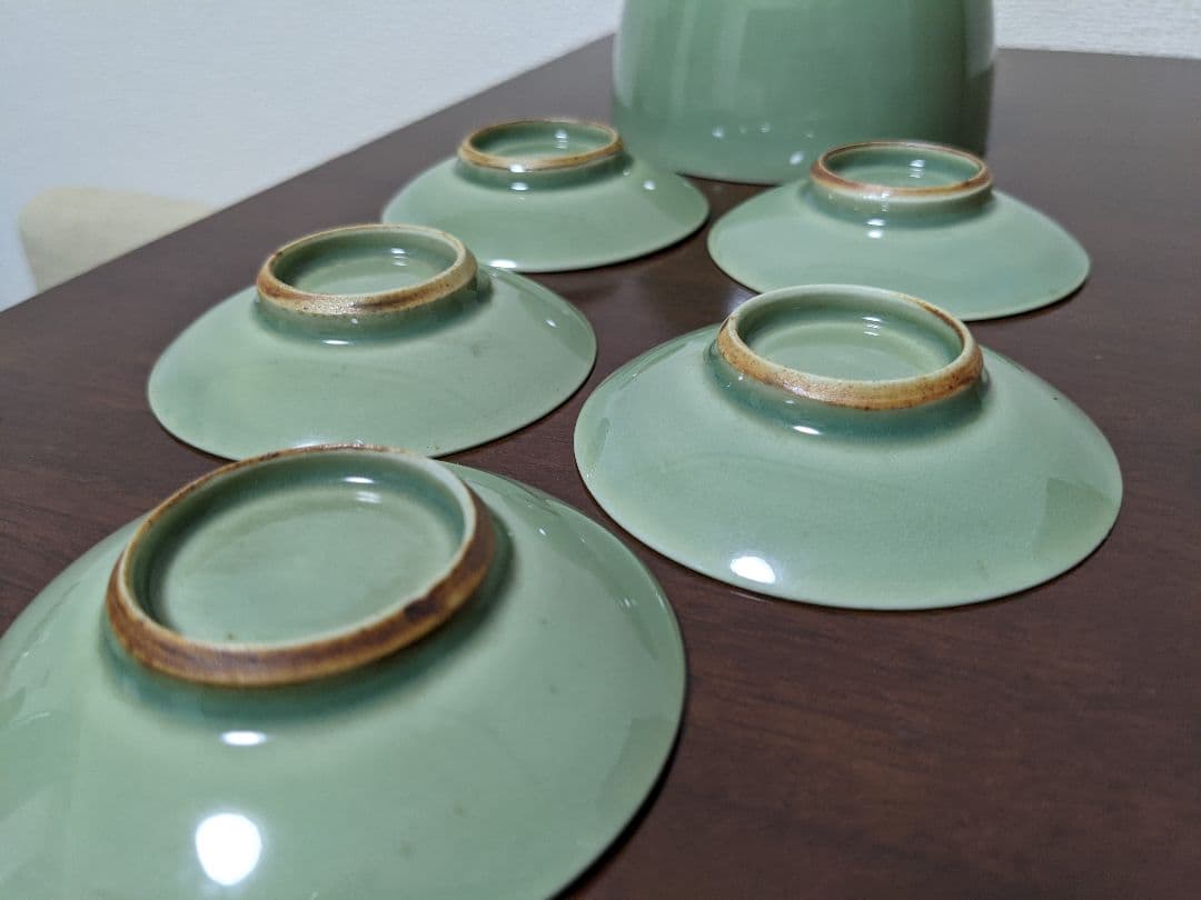 ♦希少 遺品少数！江戸時代 鍋島青磁 柿右衛門青磁 碁笥底 茶碗 茶托 骨董品