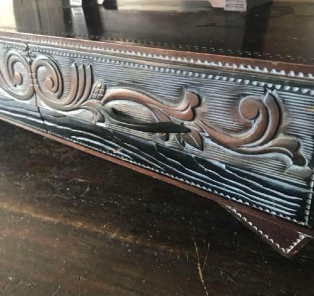 ビンテージ　木製　三面鏡　鏡台　木彫りの装飾が丁寧で雰囲気あります