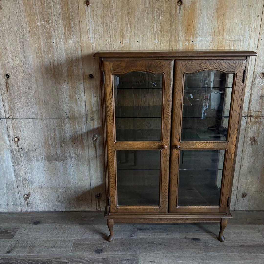 旭川家具　勇峰工芸　猫脚キャビネット　飾り棚　ギャラリーボード　道産ナラ材