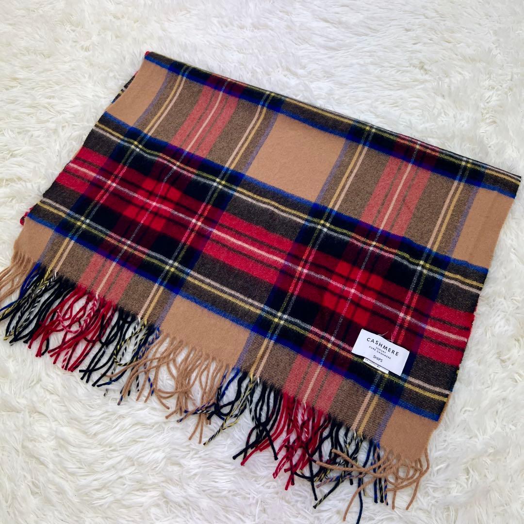 SHIPS カシミヤ 100% タータンチェック マフラー　ストール