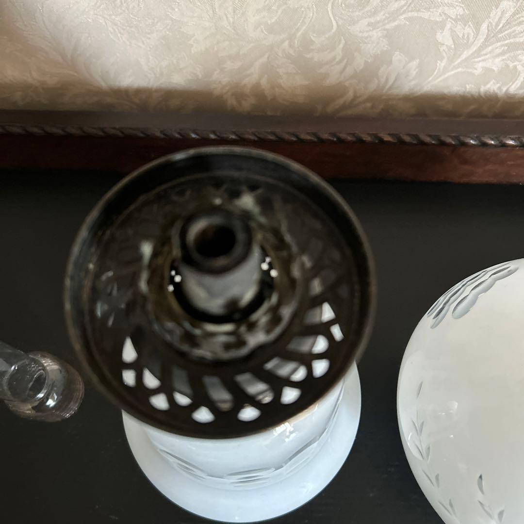 アンティーク　乳白　切子オイルランプ 昭和レトロ