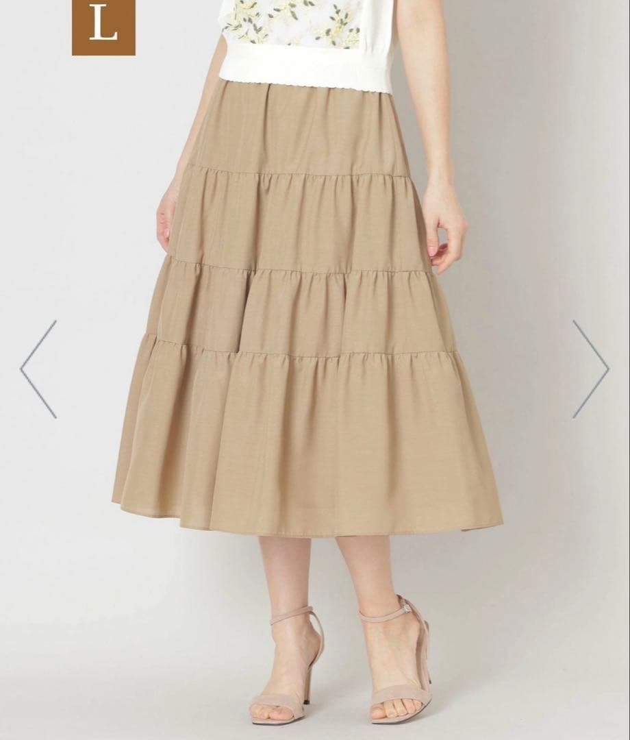 美品 TO BE CHIC ブライトクロス ティアードスカート ベージュ
