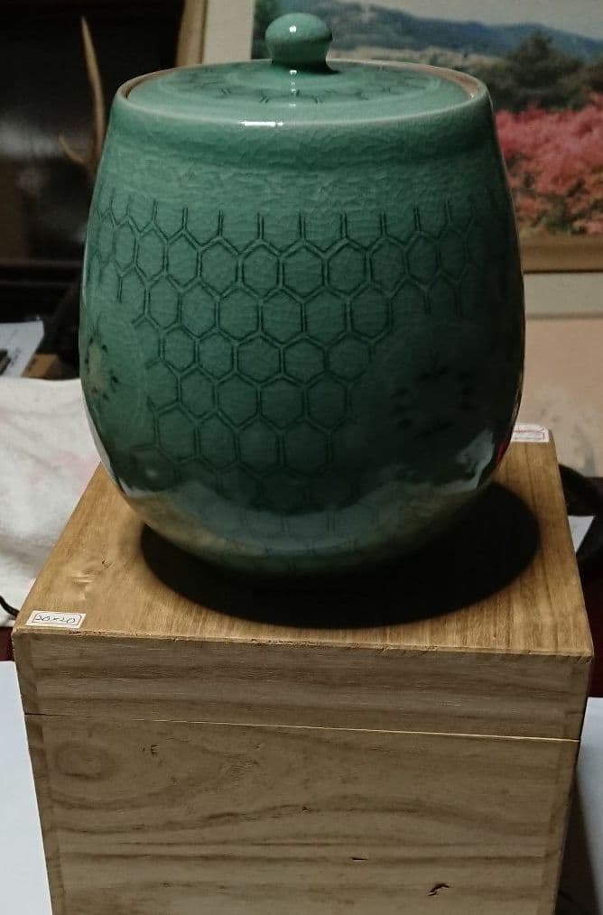 韓国人陶芸家 月岩作 青磁象嵌水差し 未使用品☆(3月31日迄値引き販売中)☆