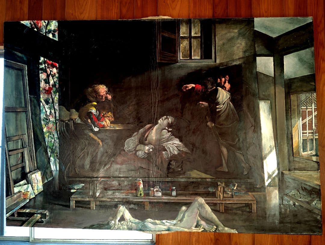 薔薇と酒の日々■ドラマティックな油彩画 大きなキャンバスW1900mm