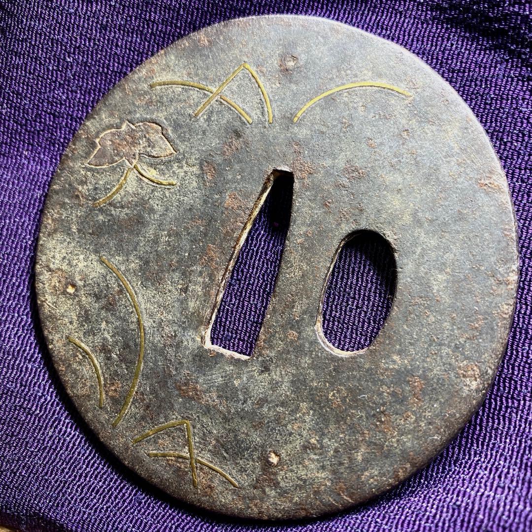 江戸期　金象嵌刀鍔　共箱　89g 東Y7-0311☆2F