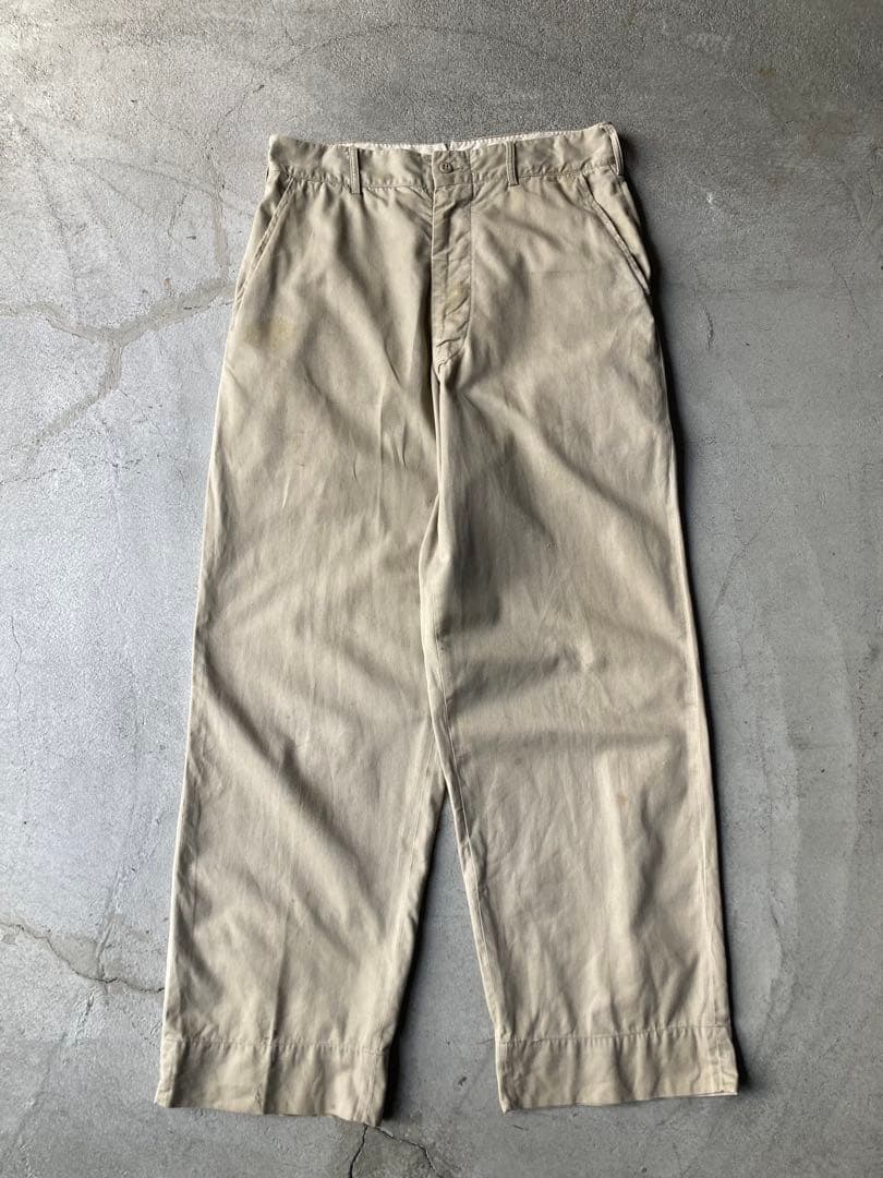 50s US ARMY チノパン 米軍 実物 30×29 アルミジップ ボロ