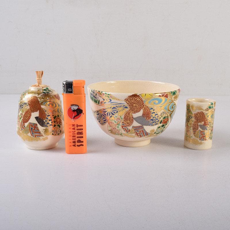 京焼　平安　御室窯　仁清　金平糖入　茶碗など　三点セット　共箱　C　R8646