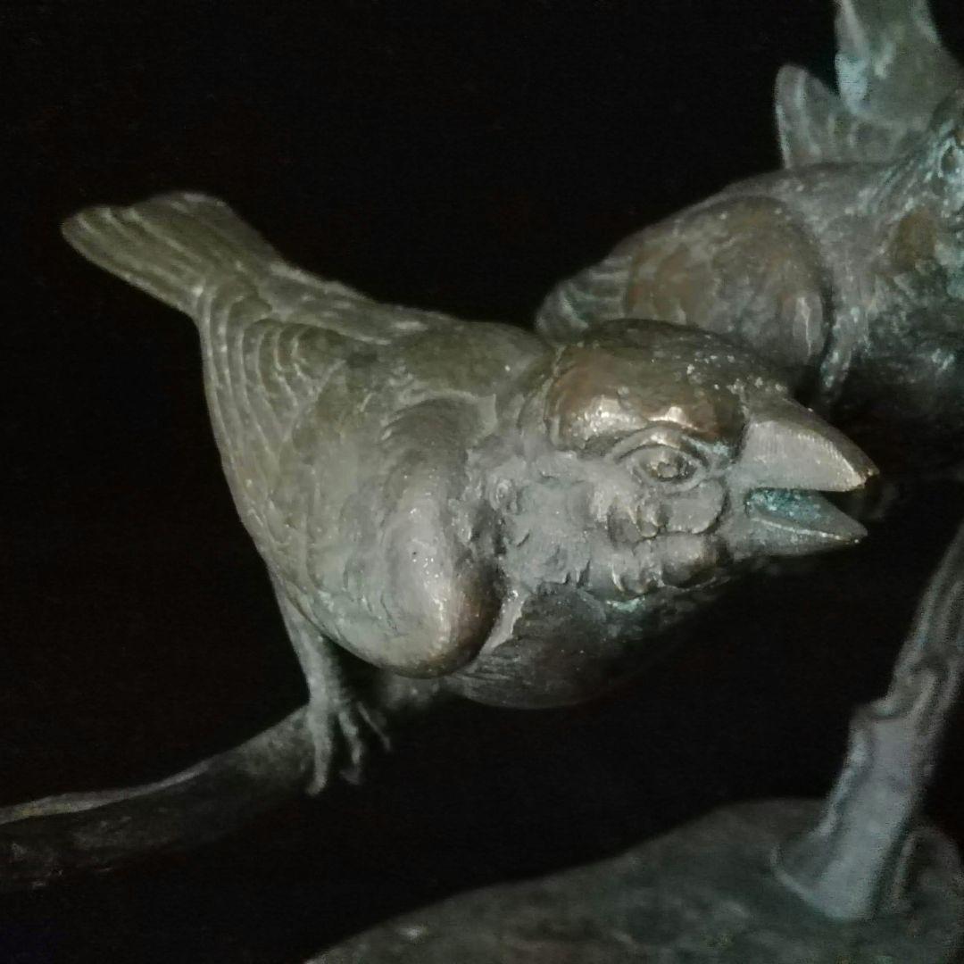 超レア逸品　枝に止まった3羽のスズメ　ブロンズ　W.ROBRA作　アールヌーボー