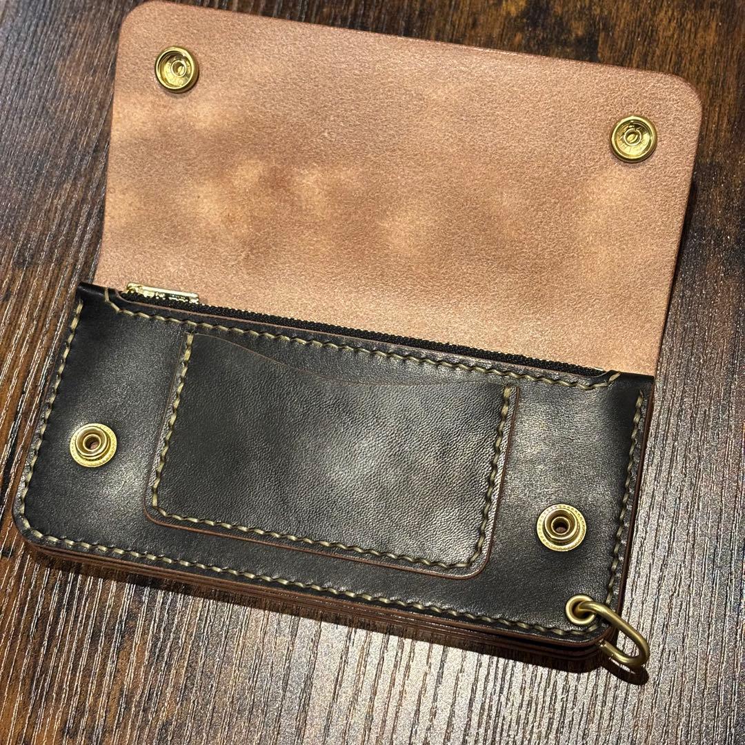 栃木レザー　トラッカーウォレット　茶芯ブラック　3層