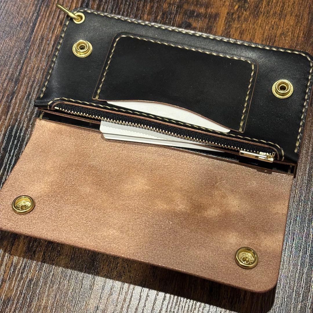 栃木レザー　トラッカーウォレット　茶芯ブラック　3層