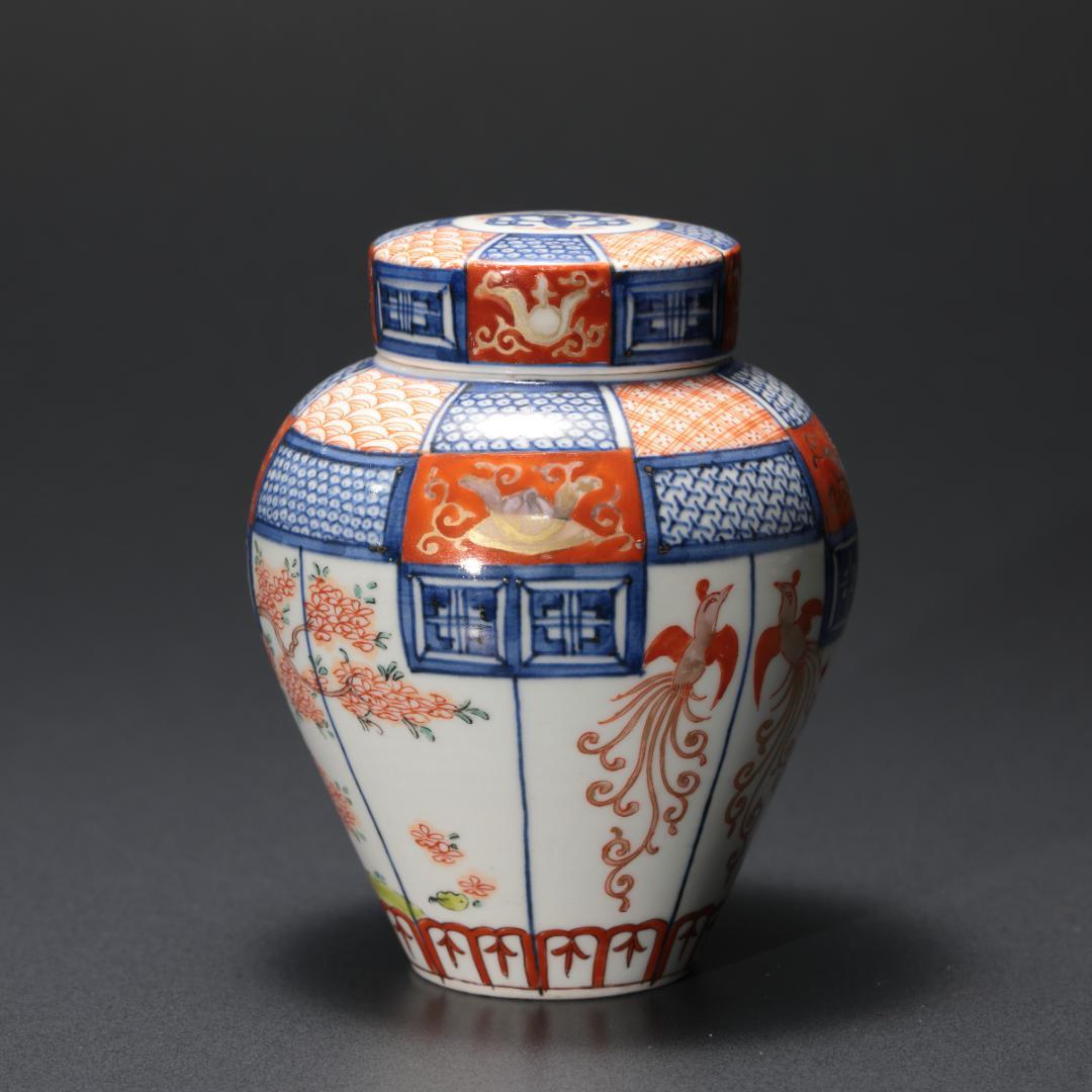 伊万里色絵花鳥図　茶壺　古伊万里　骨董　R1181お12