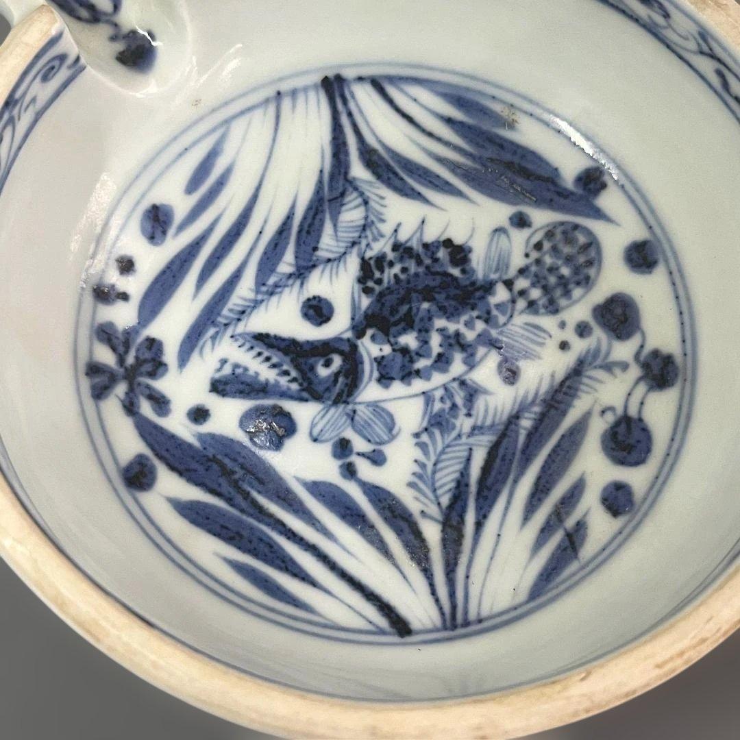 唐物 青花藻魚紋片口水洗 元時代 景徳鎮 染付 中国美術 古玩 SH25