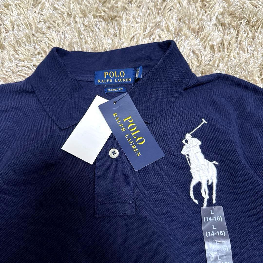 新品 現行 ポロラルフローレン ポロシャツ ビッグポニー 刺繍 ネイビー L
