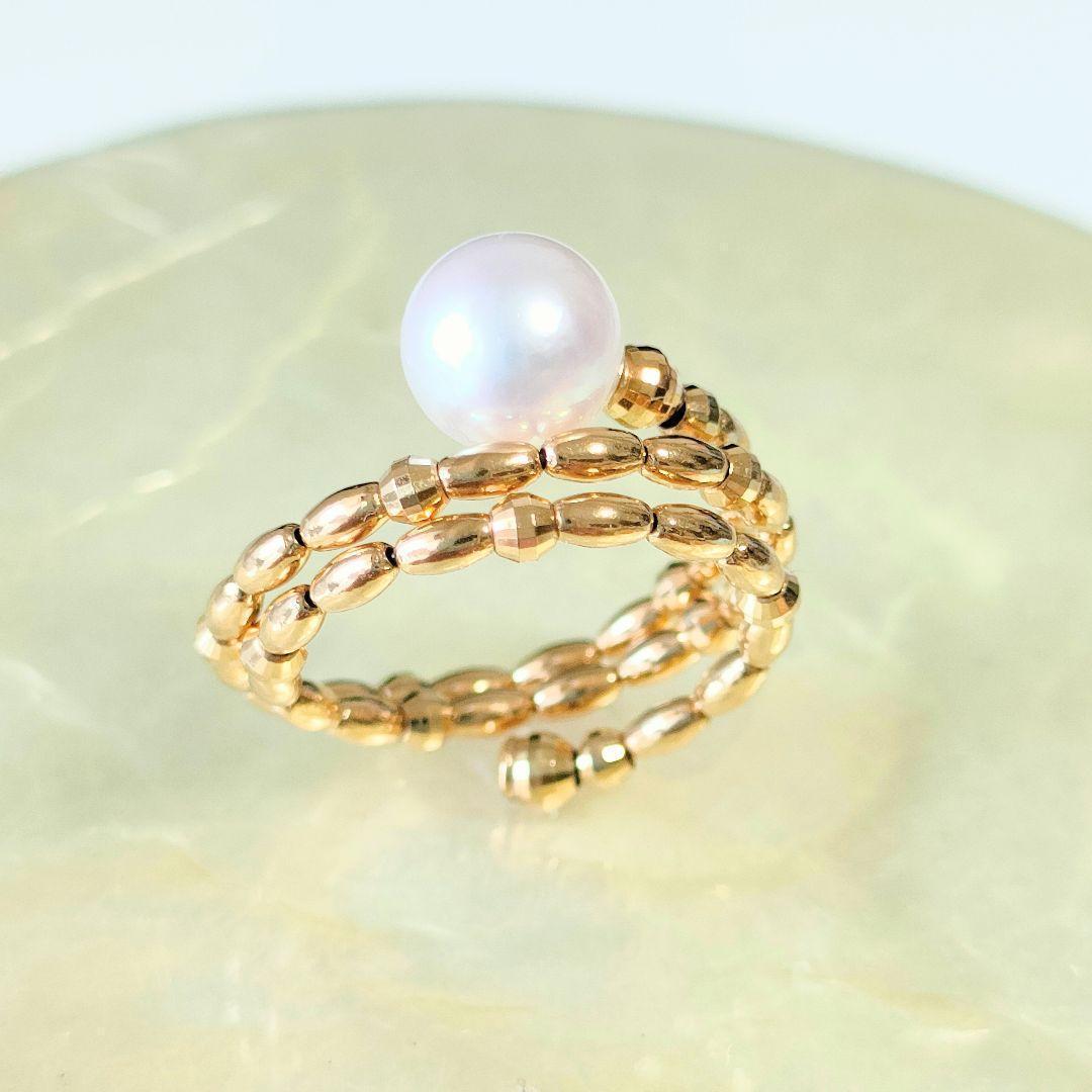 希少　K18 アコヤパールリング　天然真珠　レディースリング　指輪 ゴールド