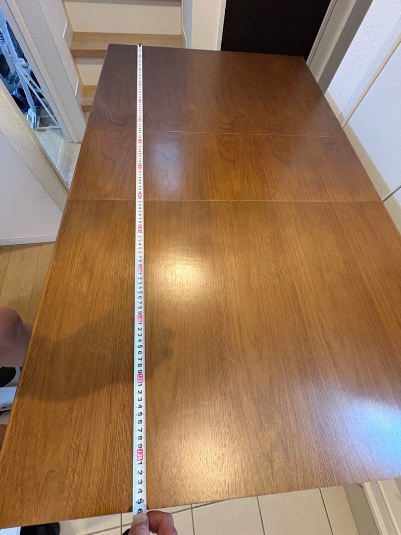 Ｔバタフライテーブル 折り畳み式 ウォールナット柄 島忠製キャスター付中古 美品