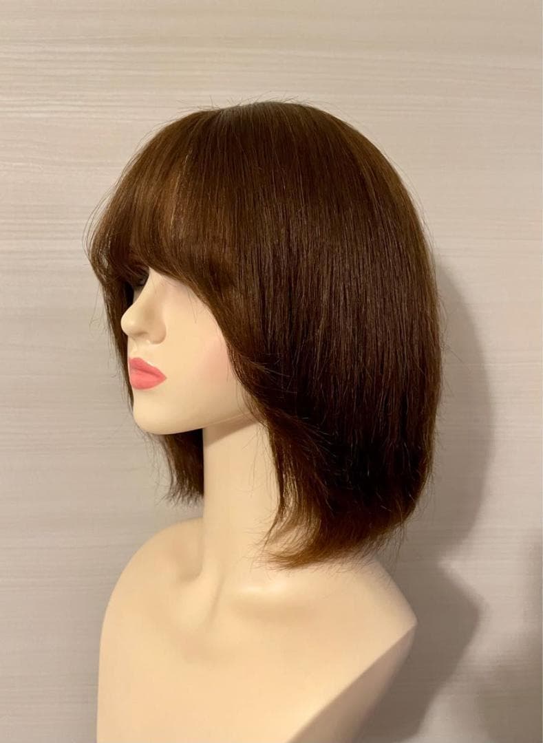 全人毛100% 　自然　広い　人工肌　つむじカバー　30cm　ブラウン　　ボブ❤