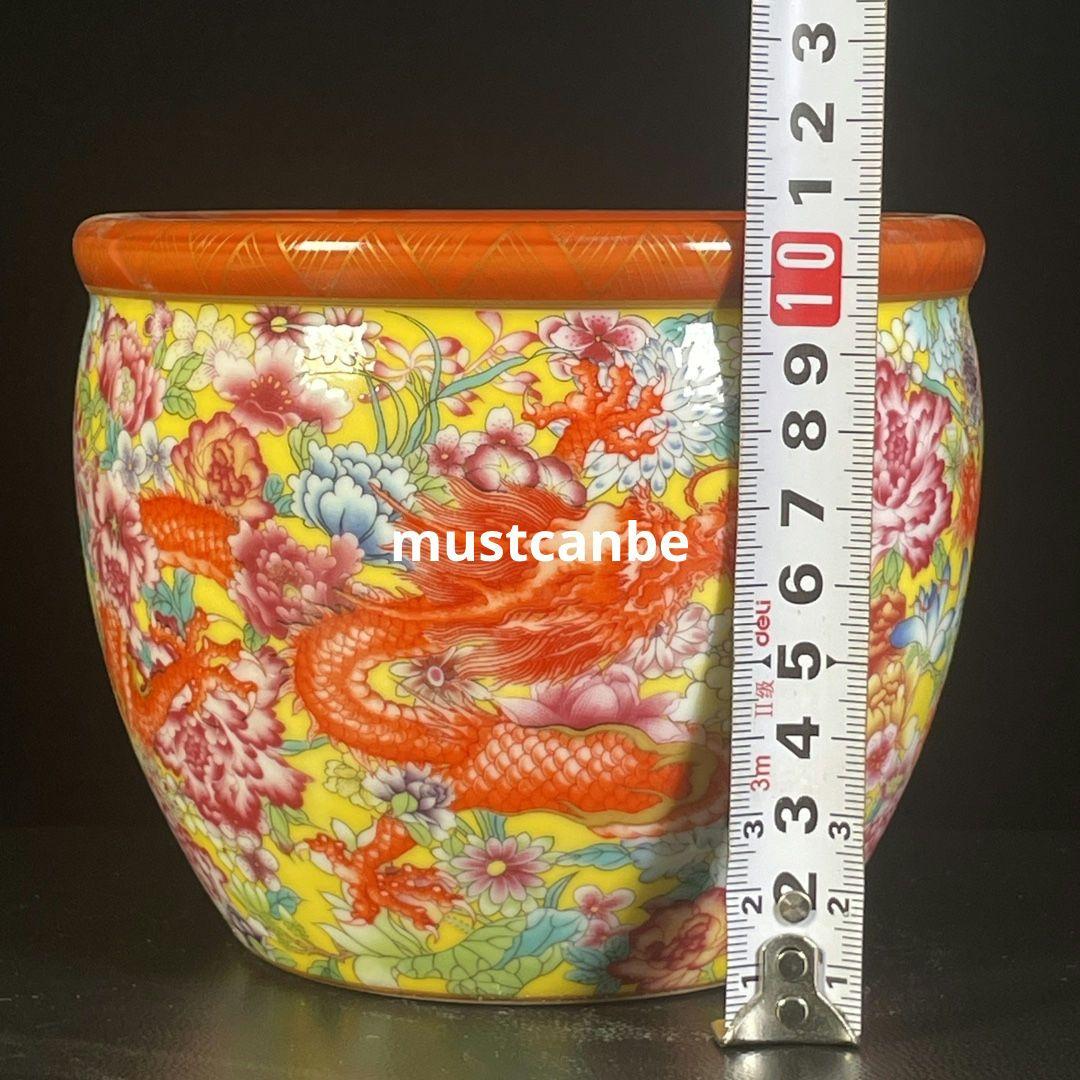 清乾隆琺瑯彩万花双龍響水甕 景徳鎮 陶磁器 装飾品 現代工芸品 美術品 置物