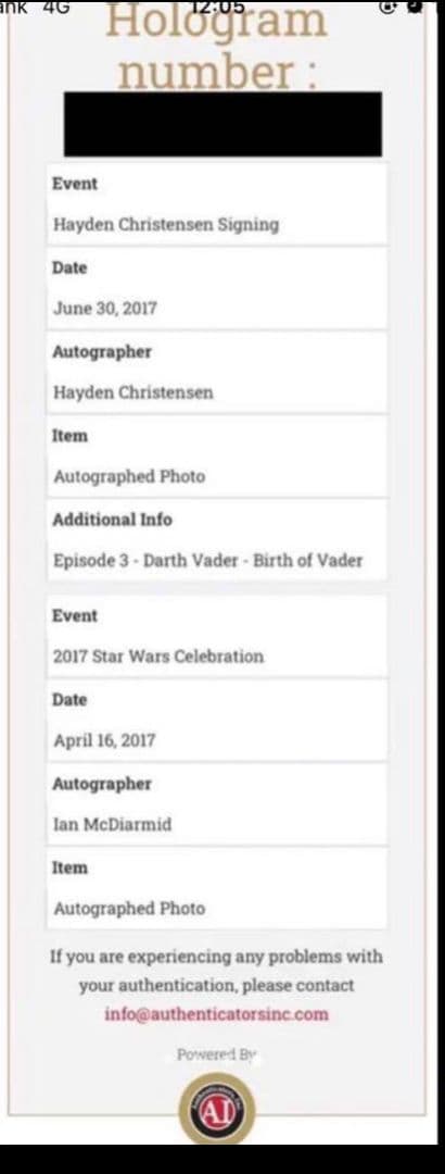 1/16迄出品　STARWARS　ヘイデン・クリステンセン&イアン　直筆サイン