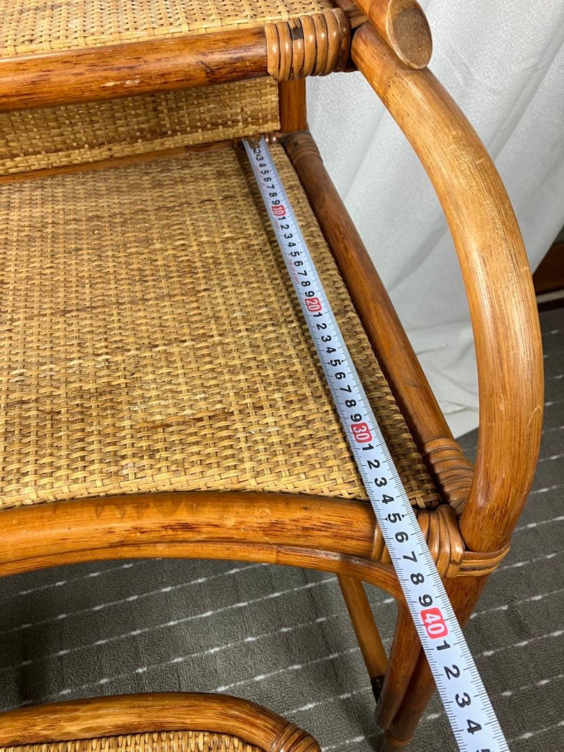 即購入不可　昭和レトロ×天然素材　籐製ミラー付きドレッサー＆スツールセット