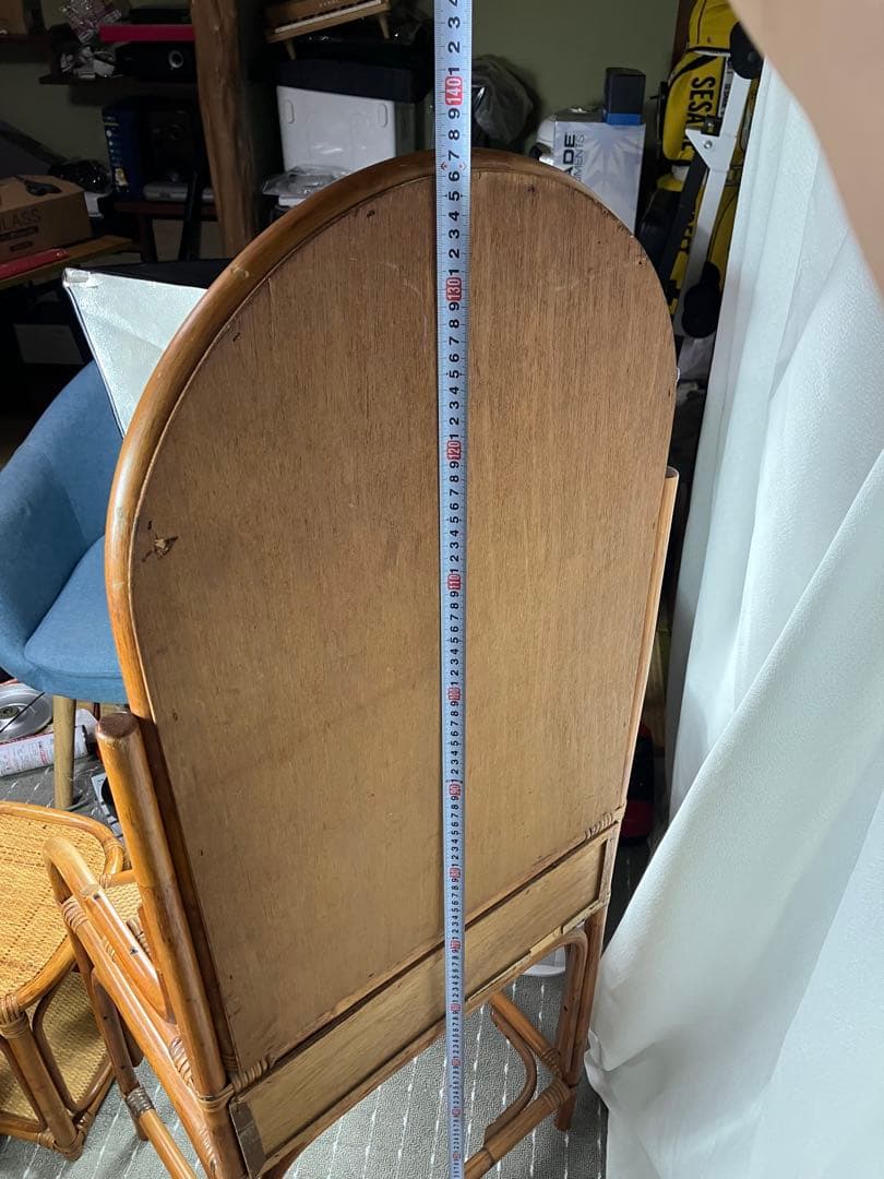 即購入不可　昭和レトロ×天然素材　籐製ミラー付きドレッサー＆スツールセット