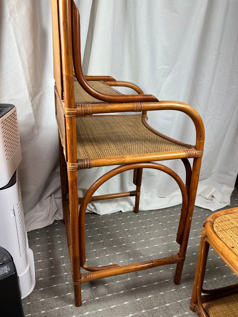 即購入不可　昭和レトロ×天然素材　籐製ミラー付きドレッサー＆スツールセット