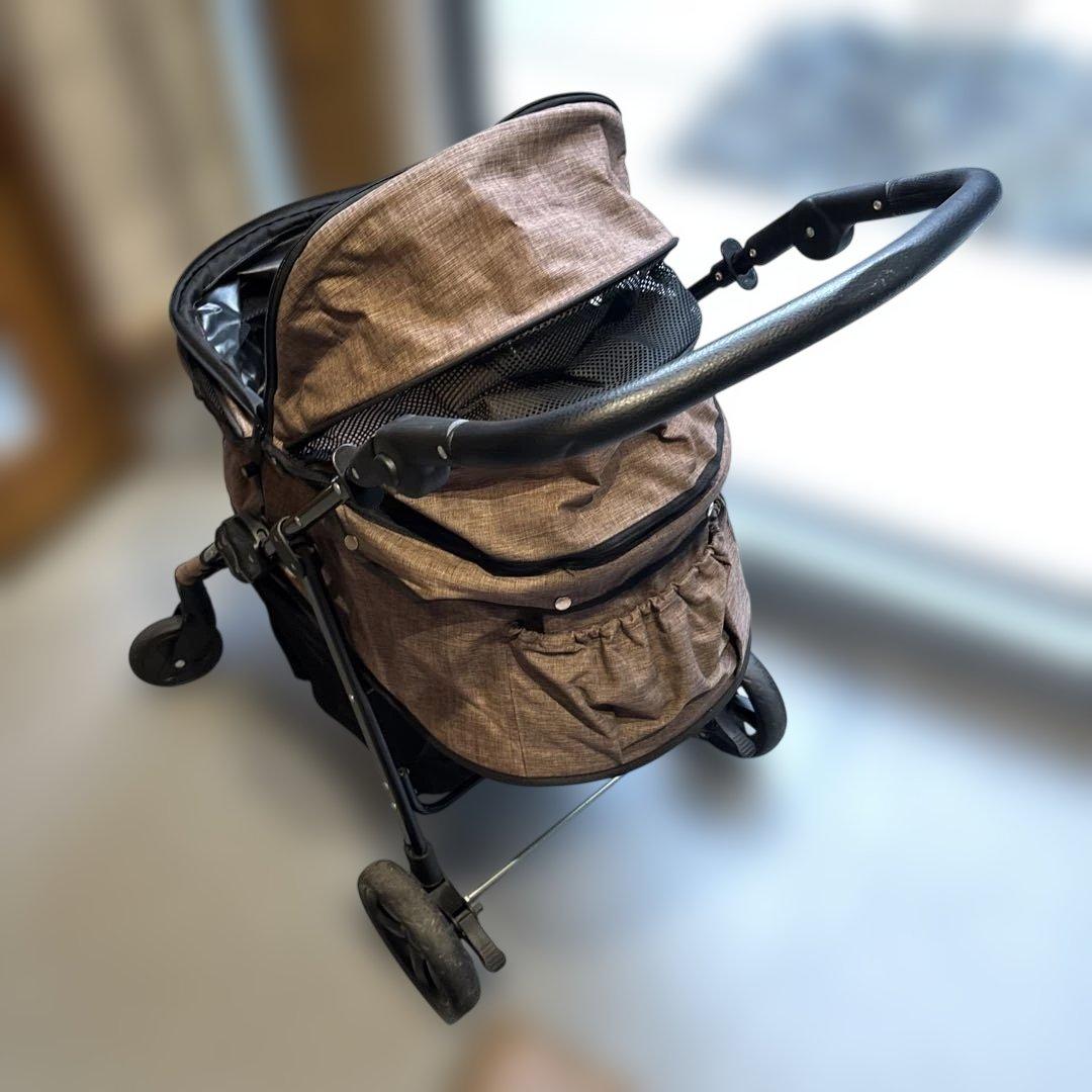 ペットカート！メッシュカバー付き　ブラウン
