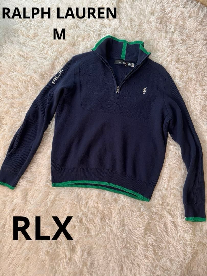 美品RLXラルフローレンニットゴルフウール クォータージップ プルオーバー M