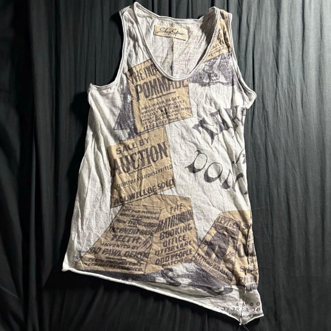 share spirit 英字 プリント タンクトップ アシンメトリー グランジ