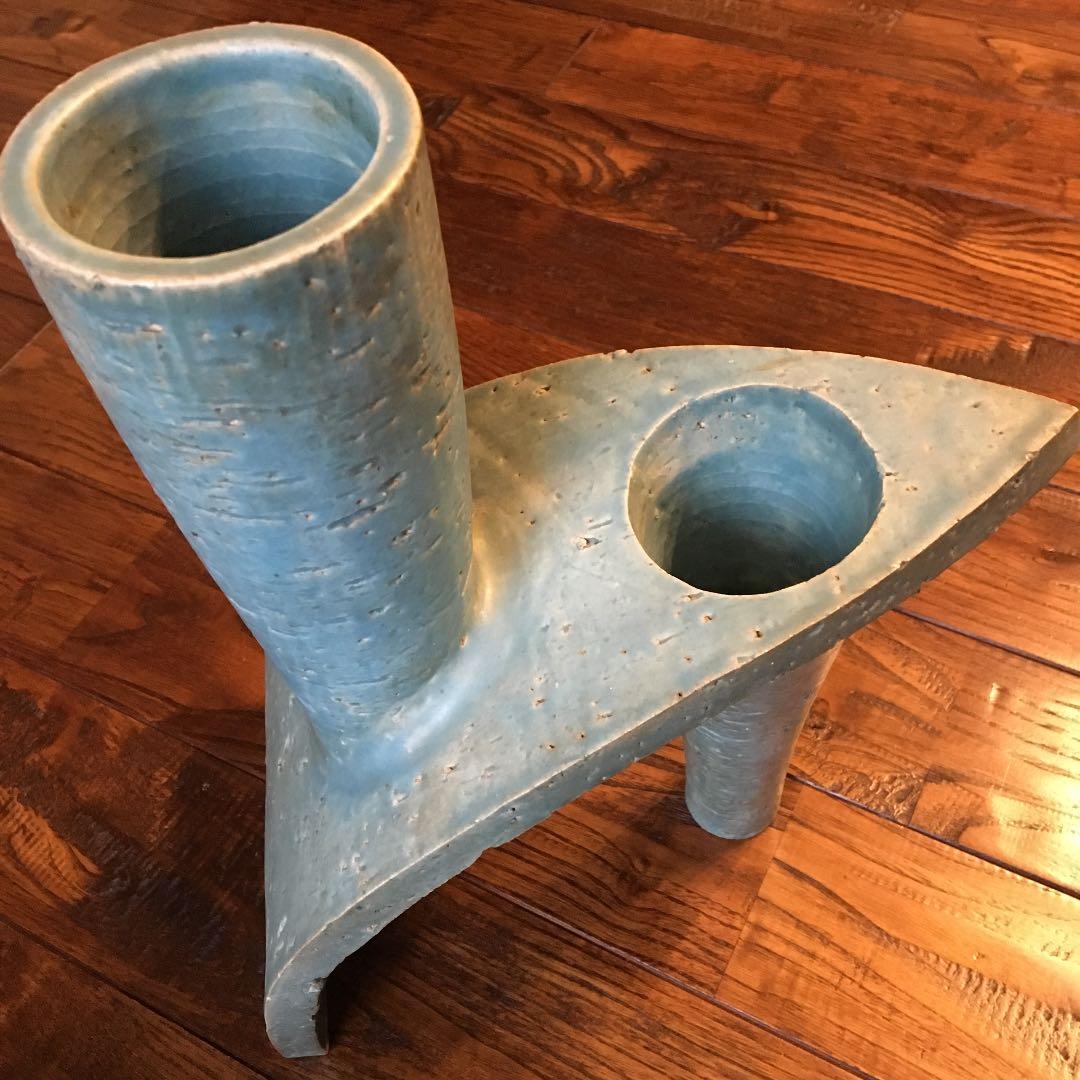 希少珍品！青緑 変形 花器 花入 花瓶 壺 飾壺 陶器 陶芸品 骨董品 古美術品