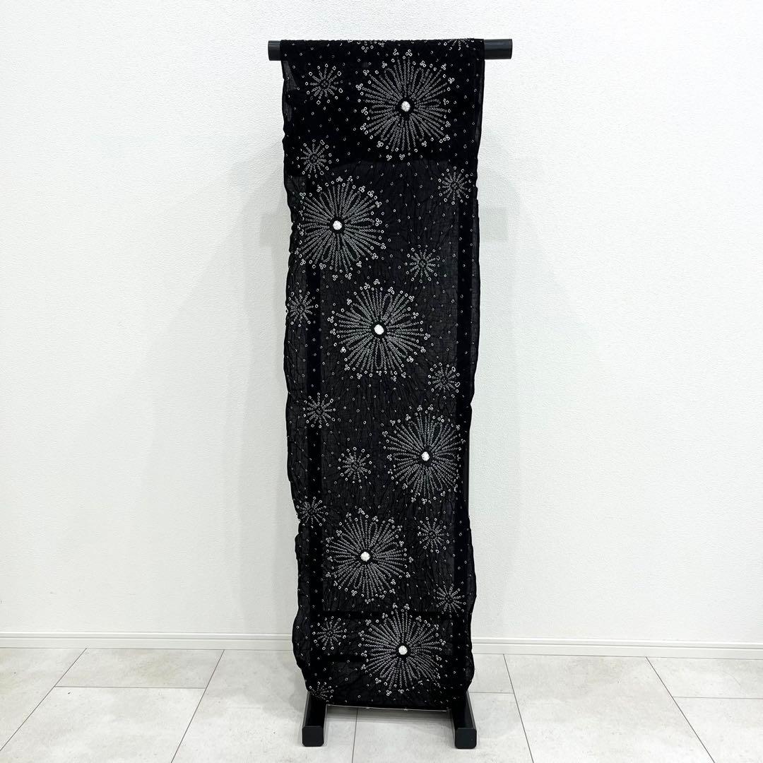 有松鳴海絞り 浴衣 反物 黒 ブラック 花火 星