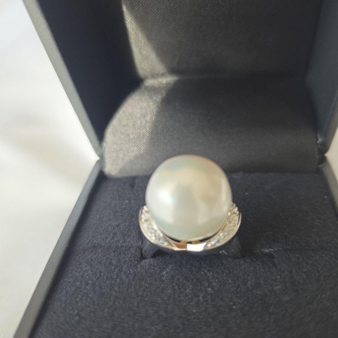 SV天然南洋白蝶真珠プラチナカラー系超大珠リング 15.62mm #14