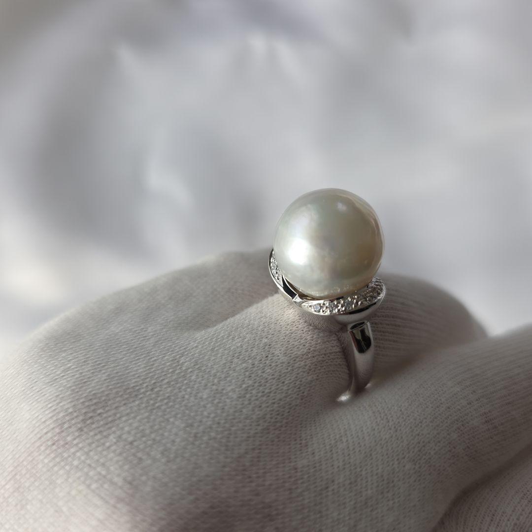 SV天然南洋白蝶真珠プラチナカラー系超大珠リング 15.62mm #14