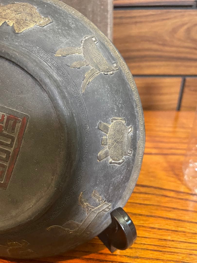 唐墨　飾り皿　中国　細密画　古い硯　書道