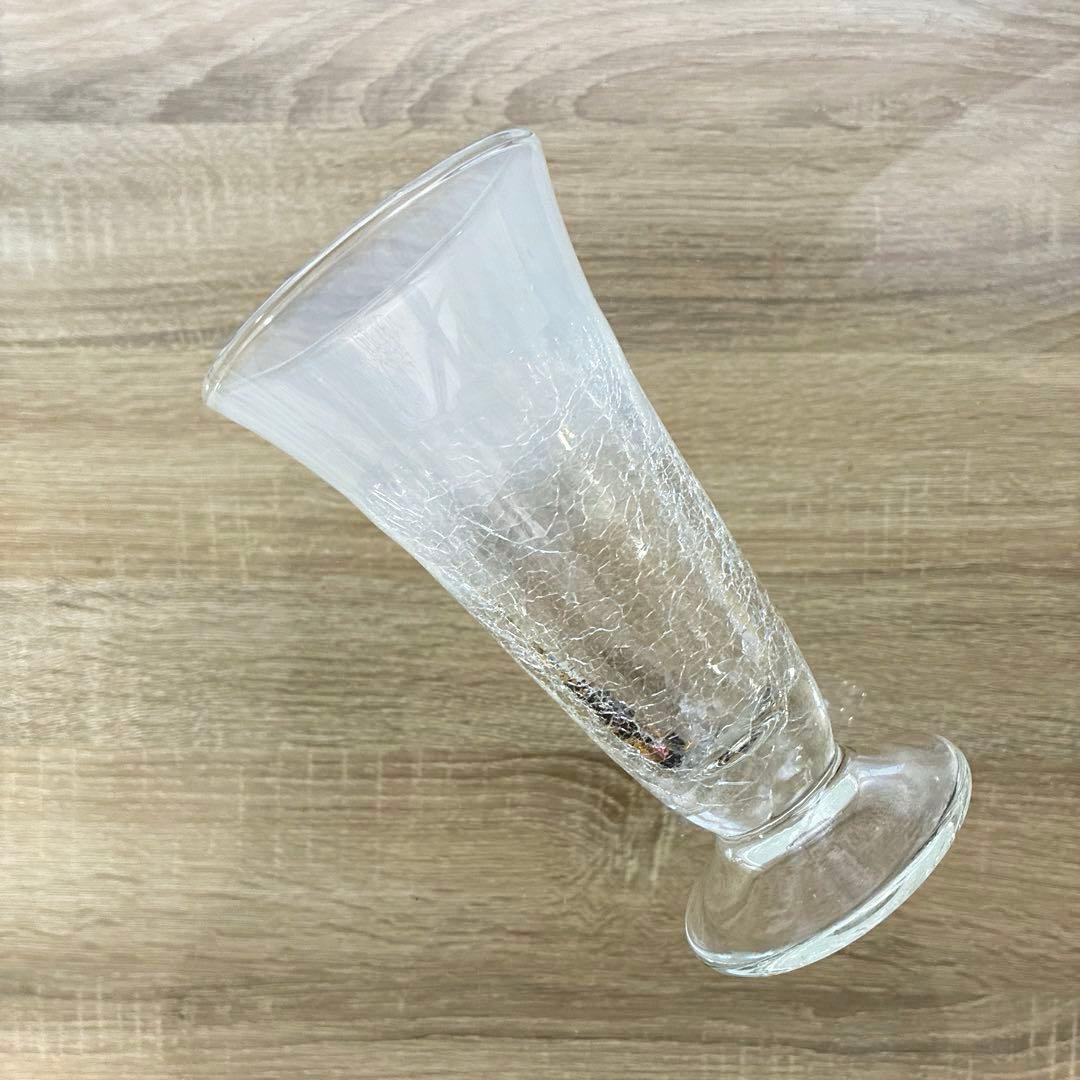 骨董　時代ガラス　希少　氷裂紋　乳白色　反り口　ラッパ型　パフェグラス１客②