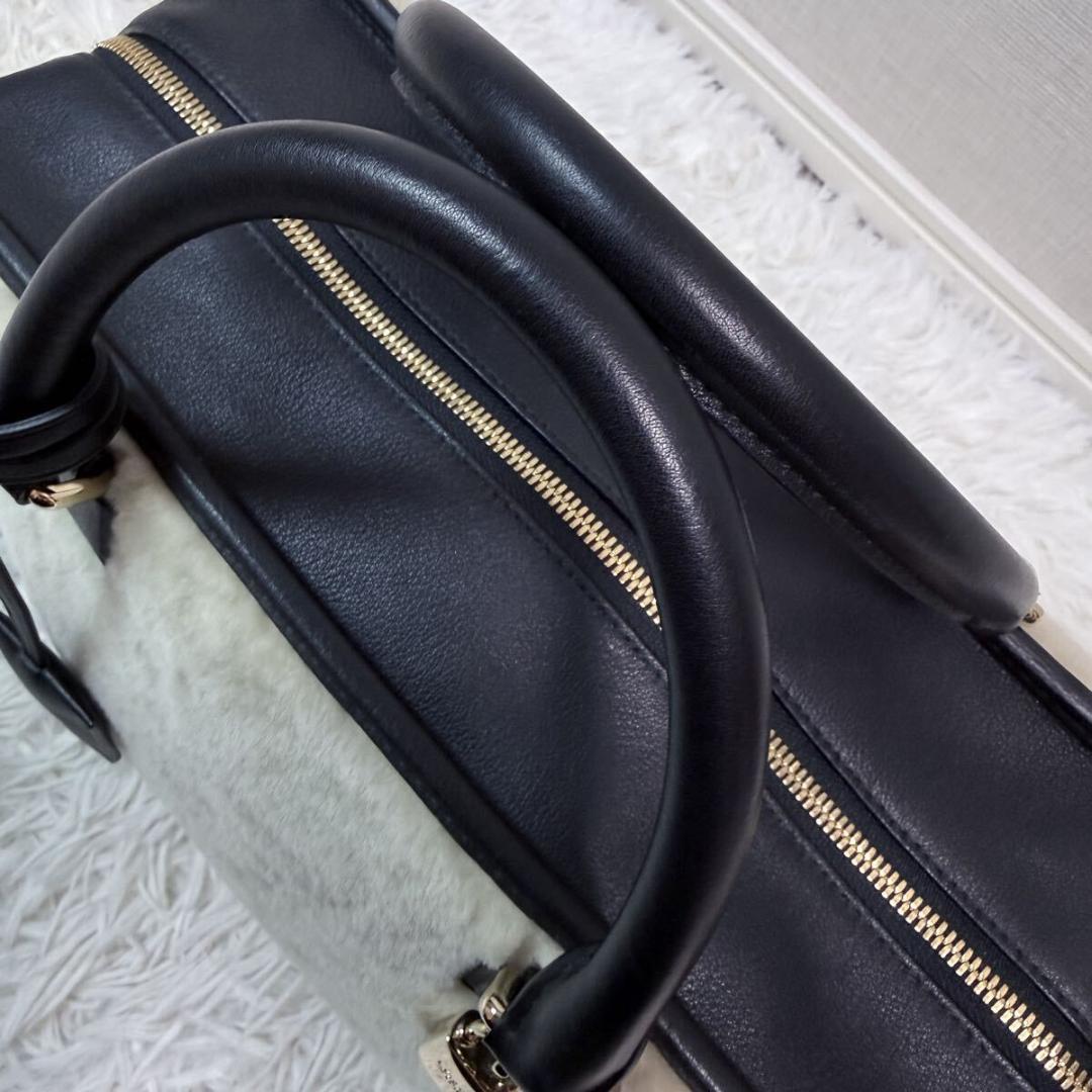 希少品 極美品 ロエベ アマソナ 36 ハンドバッグ アナグラム ムートン