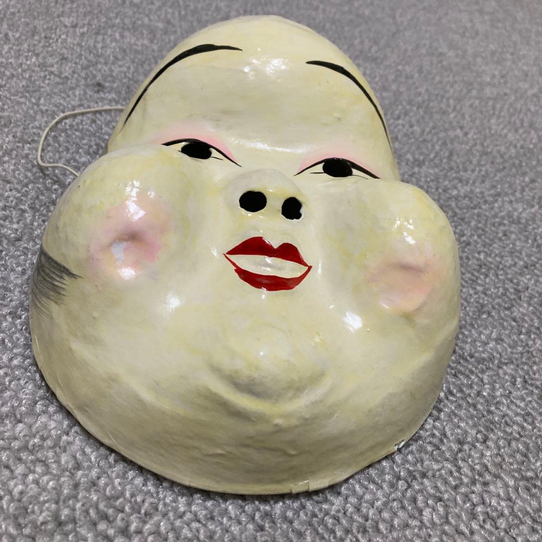 明治期 張り子 お多福面 おかめ面 ヴィンテージ 民俗仮面 古道具 骨董品 2