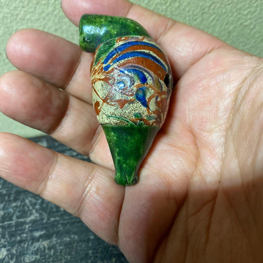 古清水焼　珍品キセル型根付