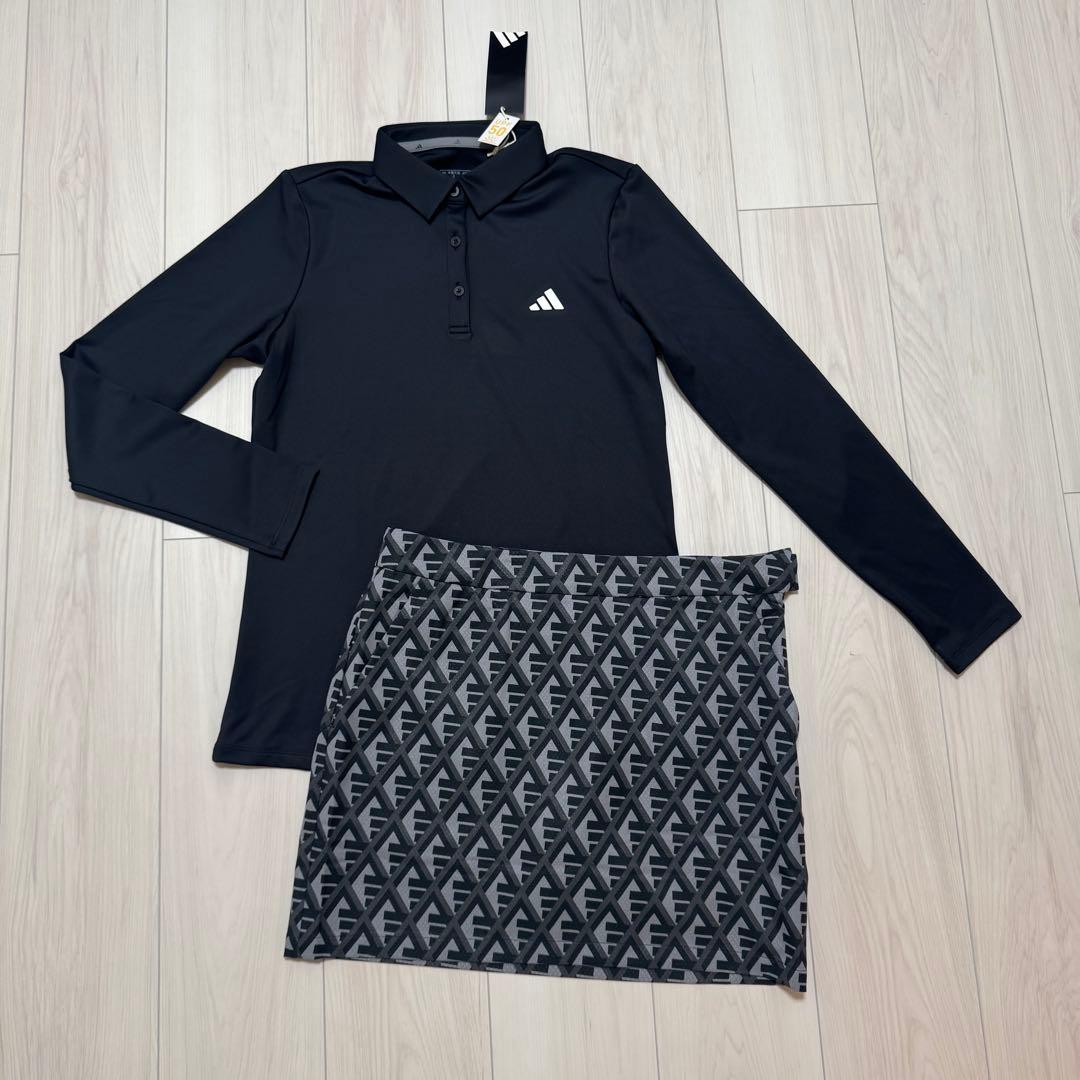 新品 アディダス セットアップ ゴルフ 長袖 ポロシャツ スカート 黒