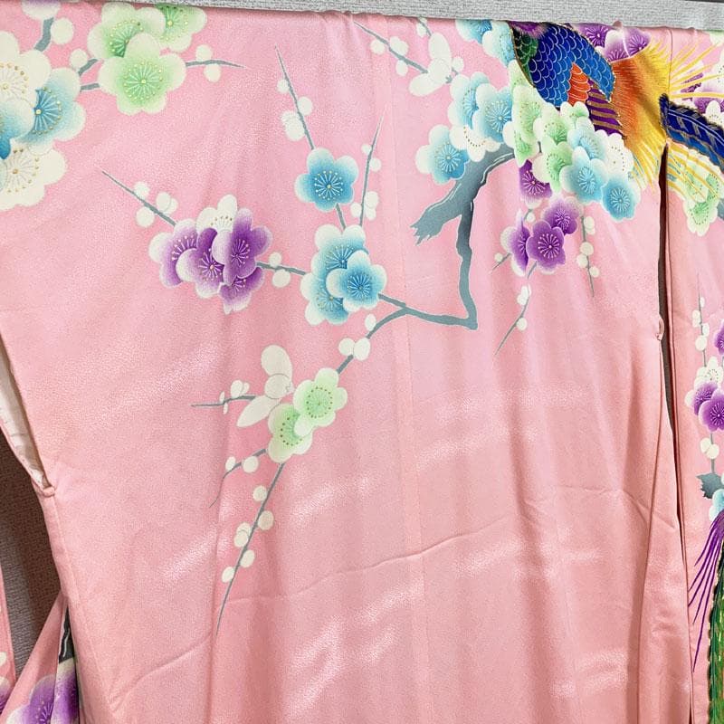 504w3☆引き振袖 掛下 比翼 孔雀 金駒刺繍 金彩☆美品 結婚式 舞台衣装