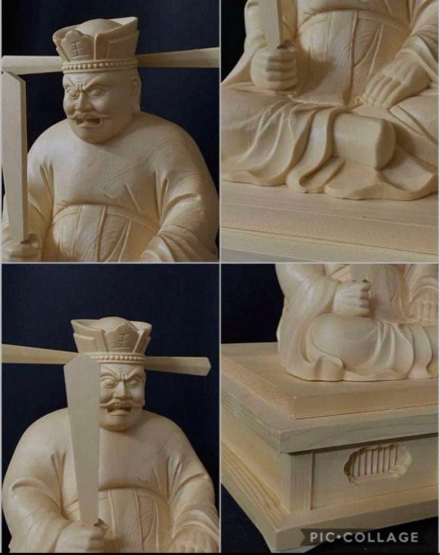 井波彫刻　総檜材　仏教工芸品　木彫仏像　仏師手仕上げ品 地獄の主　閻魔大王座像